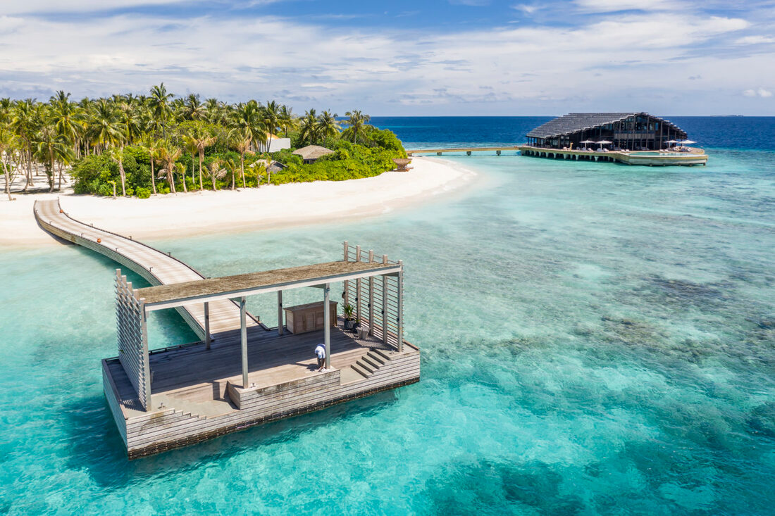 Island resort seaplane jetty for incoming passengers 